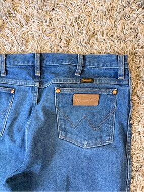 Wrangler Blue Denim Jeans with Brown Leather Patch
